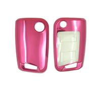 BROVACS PC Key Case Cover Protective Holder Paint Metallic Colour Compatible with VOLKSWAGEN Golf GTI Tiguan SKODA SEAT Flip Remote Key Fob 3 Button SV9808 Matte Pink