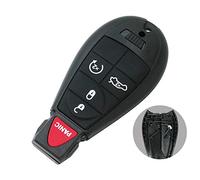 BROVACS Replacement Key Shell + Uncut Blank Emergency Insert Key Compatible with DODGE CHRYSLER JEEP Smart Keyless Entry Remote Key Case Fob 5 Buttons 4 BTN + Panic PG755D