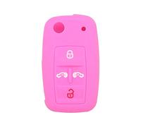 BROVACS Silicone Cover Protector Case Holder Skin Jacket Compatible with VOLKSWAGEN Multivan Sharan Caravelle Transporter Caddy SEAT Alhambra 4 Button Flip Remote Key Fob CV9808 Pink