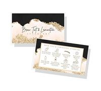 Brow Tint and Lamination Aftercare Instruction Cards | 50 Pack | Gold Pink Watercolor Foil for Kit Henna Client Cards Eyebrow Kit Handout with Intake Forms Business Card 2x3.5” Each