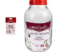 Browin 133509_810600 5 Litre Liqueur Glass with Non-Slip Screw Top with Handle and a Set of Reusable Filtration Bags