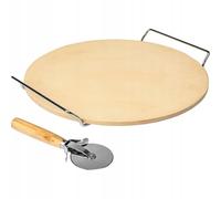 Browin 312009 Pizza Stone with Handle and Knife, Round 33 cm, in Oven, for Grilling, Ceramic