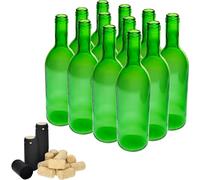 Browin 631473 Set of 12 Green Glass, 750 ml Capacity, Shrink Caps | 0.75 L Wine Bottle with Corks and caps-12 pcs