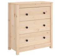 vidaXL 3 Drawer Natural Solid Wood Pine Sideboard - Size: 80 x 70 x 35cm - Brown - Wilko