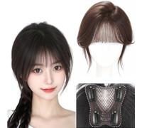 Brown,10（inch）,Women Hair Topper, Seamless Hairpiece Toupee for Women 9×9Cm Base Topper 25Cm Hairpieces Real Hair Thin Bangs for Daily Use Natural