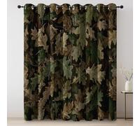 Brown 100% Blackout Curtains, Botanical Oak Leaves Camouflage Print Summer Thermal Insulated Curtain, W 46" x L 72" (2 Panels) Eyelet Curtains for Bedroom Living Room Office Drapes Window