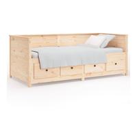 Day Bed Brown Solid Pinewood 100x200 cm Storage Drawers Sofa Bed Wood Frame