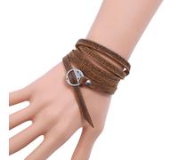 (brown, 101CM) New Five Circle Embossed Cowhide Bracelet Vintage Simple Multi Loop Bracelet Fashion Buckle Leather Bracelet
