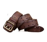 Brown,110CM/43.3'',Leather Work Belt, Heavy Duty Double Prong Genuine full grain Leather Belts for Men,Mens Casual Belts for Jeans