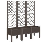 vidaXL Polypropylene Garden Planter with Integrated Trellis - Rattan Look 120x40x142 cm - Elevated Outdoor Patio Raised Plant Box Brown