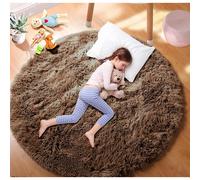(Brown, 120cm x 120 cm (4 ft x 4 ft)_Round Rug) Non Slip Rugs Soft Shaggy Area Rugs Runner Bath & Door Mats