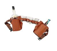Brown 120x18.3 Cm Beer Bottle Holder Belt Adjustable Leather Waist Strap Beer Belt Outdoor Fanny Pack Beers with Water Bottle Holder Holds 5 Shot Glasses and 2 Bottles for Hiking, Fishing, Hunting