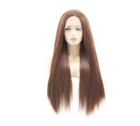 Brown 13x4 Lace Front Wig, Pre Plucked Long Straight Glueless Synthetic Wigs for Women Beginner Friendly Suitable for Everyday Wear Adds Volume(18inch)