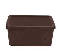 Brown, 14L Rib Design Storage Boxes with Lid and Handle Large Rectangular Rib Design BPA Free Plastic Storage Container Compact, Multipurpose Stackable Household Organiser Box 34cm X 24cm X 17cm