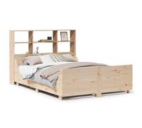 Bookcase Bed Solid Pinewood Brown 150x200 cm King Size Storage Shelves and Frame