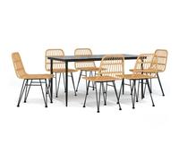 vidaXL 7 Piece Garden Dining Set Poly Rattan, Brown