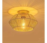 (Brown) 1pc Boho Flush Mount Ceiling Light, 32.0cm Hand-Worked Rattan Light Fixture