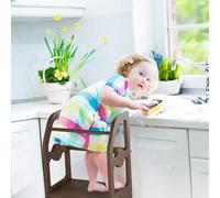 (Brown) 2 in 1 Kids Children Kitchen Step Stool Helper with Safety Rail Learning Tower