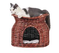 (Brown) 2 Layers Wicker Cat Basket Pet Bed Play House