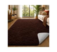 (Brown) 200x290cm Extra Large Shaggy Rug - Thick Pile Faux Fur Non Slip Carpet with Dotted Rubber Backing