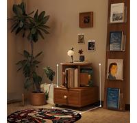 Brown 21.7in Rotating Bookshelf with Top Storage & Drawer Lockable 360° Rolling Display Shelf Multi-Size Bookcase with Side Bookends for Home or Office
