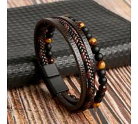 (brown, 21cm) Classic Fashion Tiger Eye Beaded Multi Layer Leather Bracelet For Men Hand-woven Leather Men Bracelets Punk Bangle Jewelry For Male