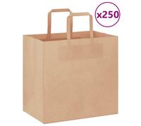 vidaxl kraft paper bags with handles - 250 pcs brown kraft recyclable gift bags 26x17x25 cm for parties shopping customization