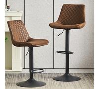 (Brown) 2pcs Velvet Bar Stools Swivel Gas Lift Rest Chair
