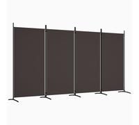 vidaXL 4-Panel Room Divider – Fabric & Iron, Brown – 346x180 cm