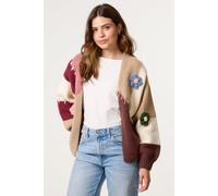 Brown 3D Flower Knit Colour Block Cardigan Blue Vanilla Brown S/M