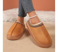 (brown, 44-45) Women's Slipper Slip On For Women Suede Leather Indoor/Outdoor Comfy Fur Fleece Lined Short Mini Boot Tasman Slippers
