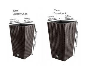 (Brown, 45 cm) Tall Planter Plant Flower Pot Outdoor Garden Weatherproof with Insert Rattan