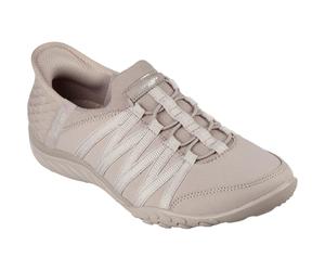 (Brown, 5 (Adults')) Skechers Breathe-Easy - Roll-With-Me Textile Women's Taupe Trainers