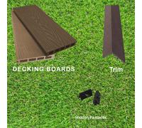(Brown, 5 Square Metres) Per SQM Composite WPC Decking Boards Embossed Woodgrain Plastic kit incl - 2.2 meter long boards