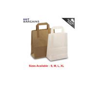 (Brown, 50 X Large 30x14x25cm) Kraft Disposable Brown / White Paper Bag Food Carrier Paper Bags perfect for Shopping, Lunch, Gift, Picnic