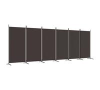 vidaXL 6-Panel Room Divider - Brown Fabric & Iron - 520 x 180 cm