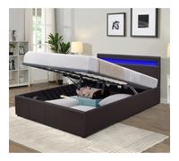 (Brown, 5ft King Size) Faux Leather Gas Lift Ottoman Bed Frame With LED 3ft 4ft 4ft6 5ft