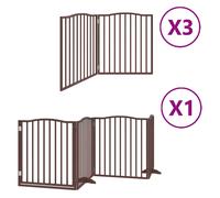 (brown, 80 x 90 x 2 cm/ 10 pcs) vidaXL Dog Gate with Door Foldable Dog Fence Pet Gate Dog Barrier Poplar Wood