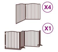 vidaXL Dog Gate with Door Foldable 12 Panels Brown 960 cm Poplar Wood, Brown