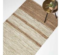 Brown Recycled Leather Handwoven Stripe Rug Homescapes Brown 90cm x 150cm