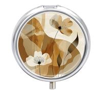 Brown Abstract Shapes Pill Box Medicine Pill Organizer 3 Compartment Daily Pill Case Small Pill Container Round Pill Holder Travel Pill Box Metal Pill Case for Purse Pocket
