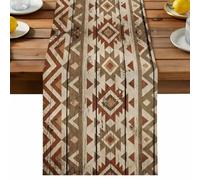 Brown Abstract Totem Table Runner, Vintage Rustic Ethnic Tribal Western Wood Grain Cotton and Table Linen Runner for Kitchen Dining Home Decor for Party Festival Holiday Decoration Gift 13x120in