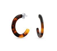 Brown Acrylic Tortoise Shell Flat Half Hoop Stud Earrings For Women Stainless Steel 1 Inch Diameter