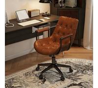 Brown Adjustable Height Home Office Chair with Lumbar Support 360° Swivel Rolling Wheels Rocking Function - Perfect for Cute Task Seating