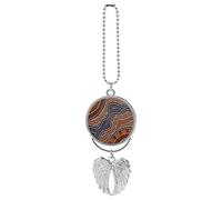 Brown African Tribal Aboriginal Ethnic Style Dots River Custom Car Pendant, Exquisite Angel Wings Car Pendant, Zinc Alloy Car Pendant Chains for Men Women Gift Car Accessories Golden