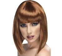 brown Alluring Asymmetric Brown Bob Full Fringe Wig