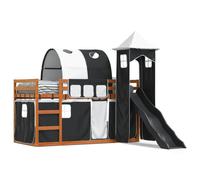 Bunk Bed with Slide and Curtains Bed Frame Kids Twin Sleeper Loft Bed vidaXL