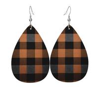 (Brown And Black Checkered) Lightweight Leather Earrings For Women Elegant Dangle Drop Earrings For Casual Party Everyday Wear