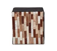 Homescapes Brown and Black Patchwork Cube Pouffe Suede Leather 36 x 36 x 38 cm