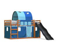 (brown and blue, 90 x 200 cm) vidaXL Bunk Bed with Slide and Curtains Bed Frame Kids Twin Sleeper Loft Bed